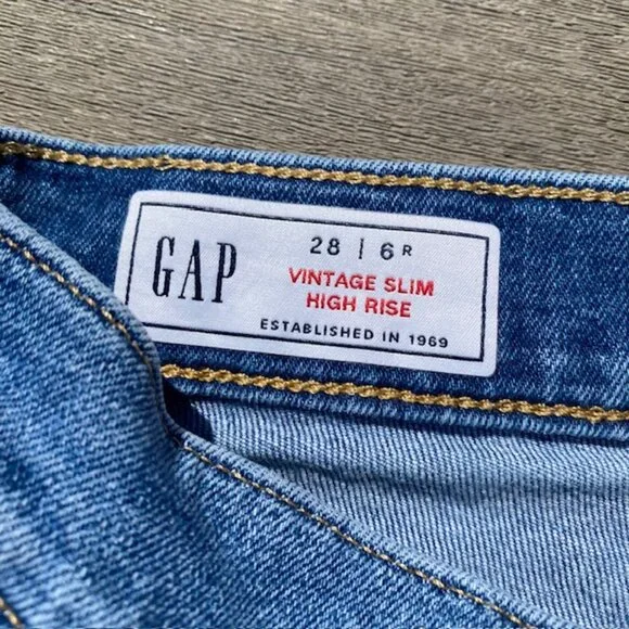GAP High Rise Vintage Slim Jeans size 28/6 R - Blue wash - Picture 2 of 9